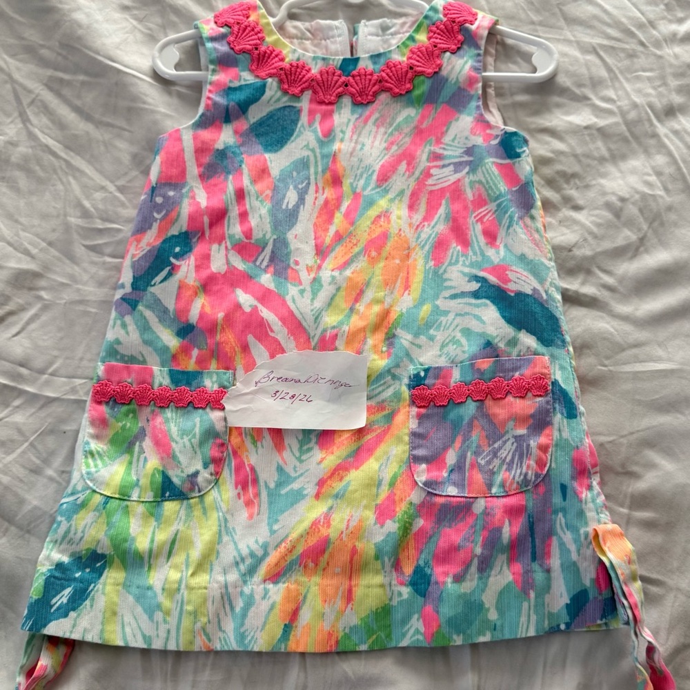 Bright Tropical Print Girls Sundress with Coral Trim